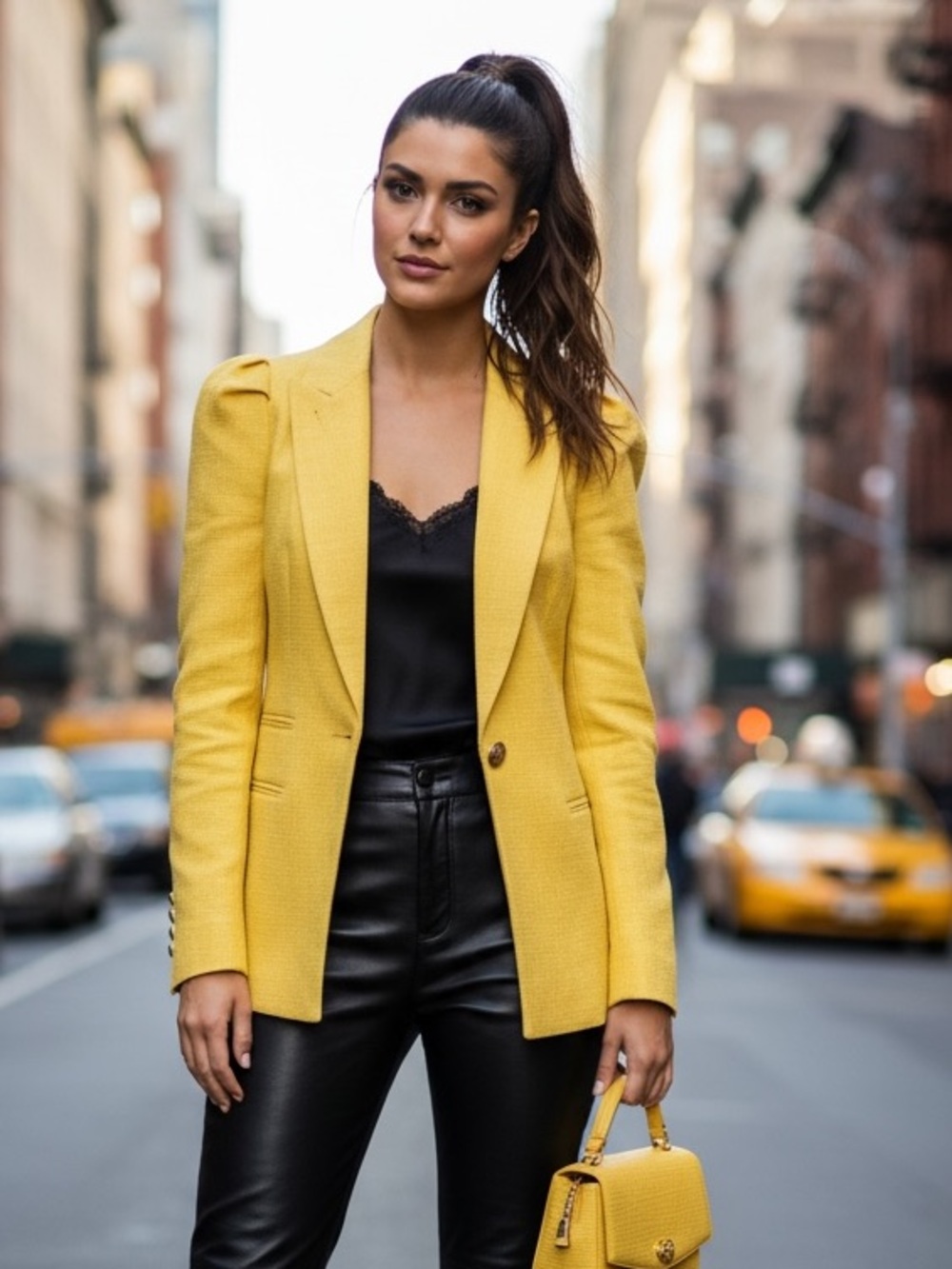 Smythe Yellow Box Pleat ‘Mildred’ Blaxer Pointed Collar Puff Sleeve Size 8